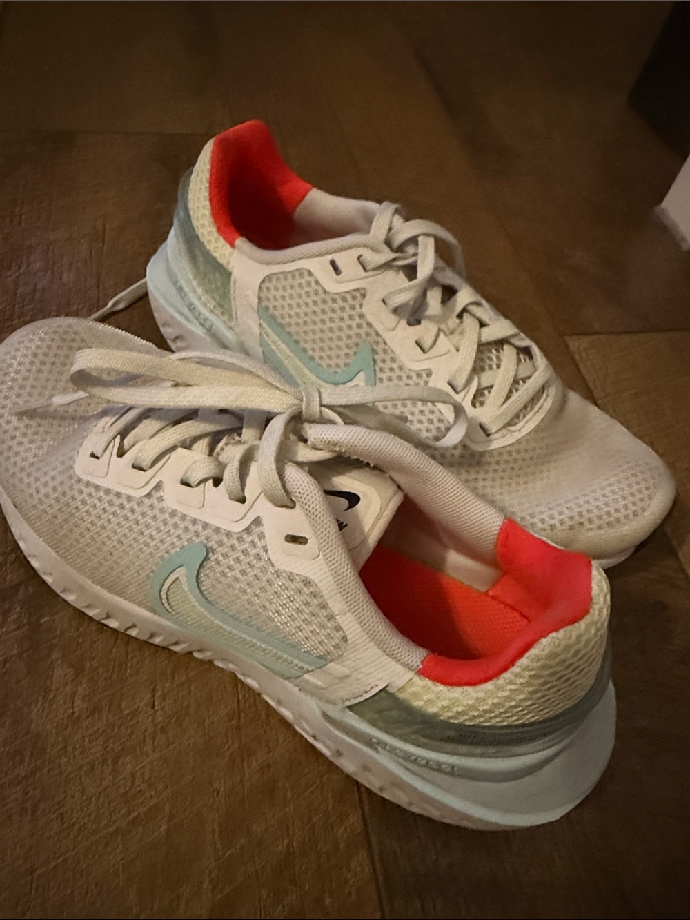 Nike Women's White Running Sneakers with Coral and Mint Accents